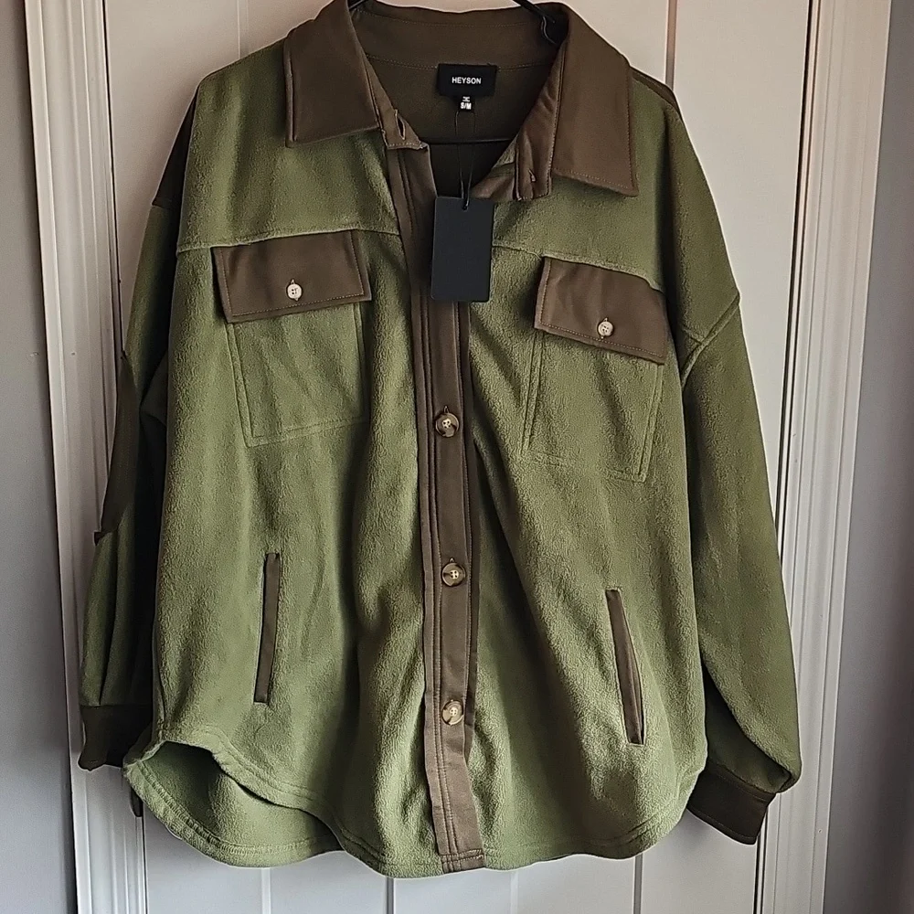 Heyson Womens sz S/M nwts Oversized shacket. Greens, Fleece!